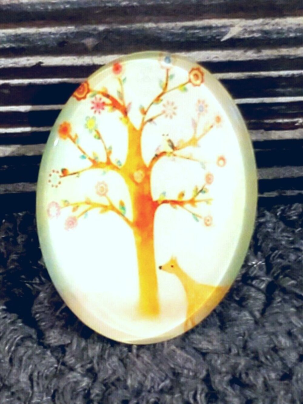 Tree of Life 40x30mm Large Oval Tempered Glass Cabochon 6939-H